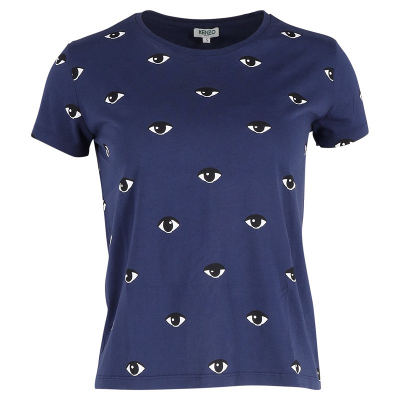 Kenzo Women's Eyes Round Neck T-Shirt In Blue Cotton